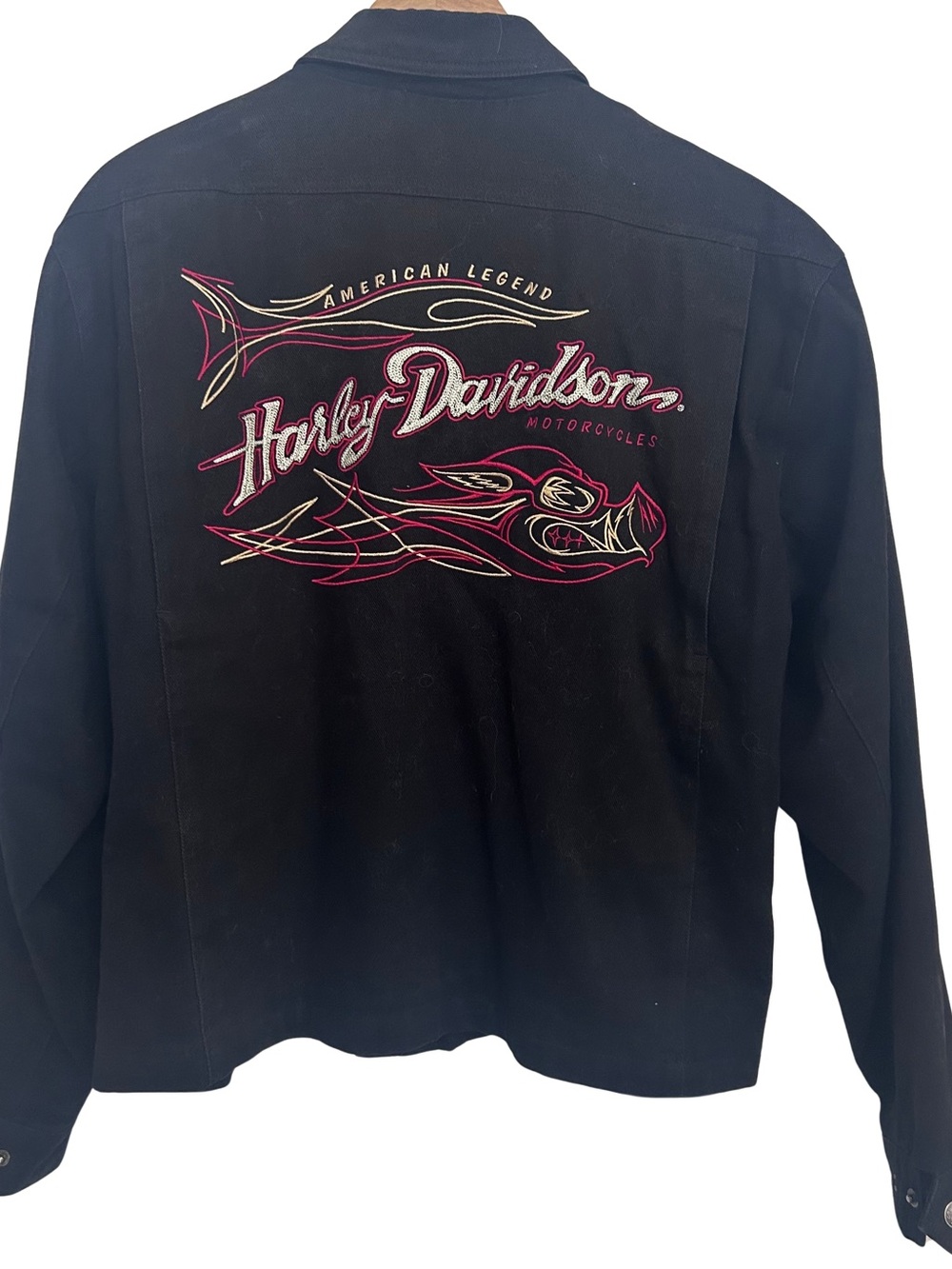 🖤MAKE OFFER🖤 VTG Harley Davidson Black Jacket American Legend Embroidered Hog LG